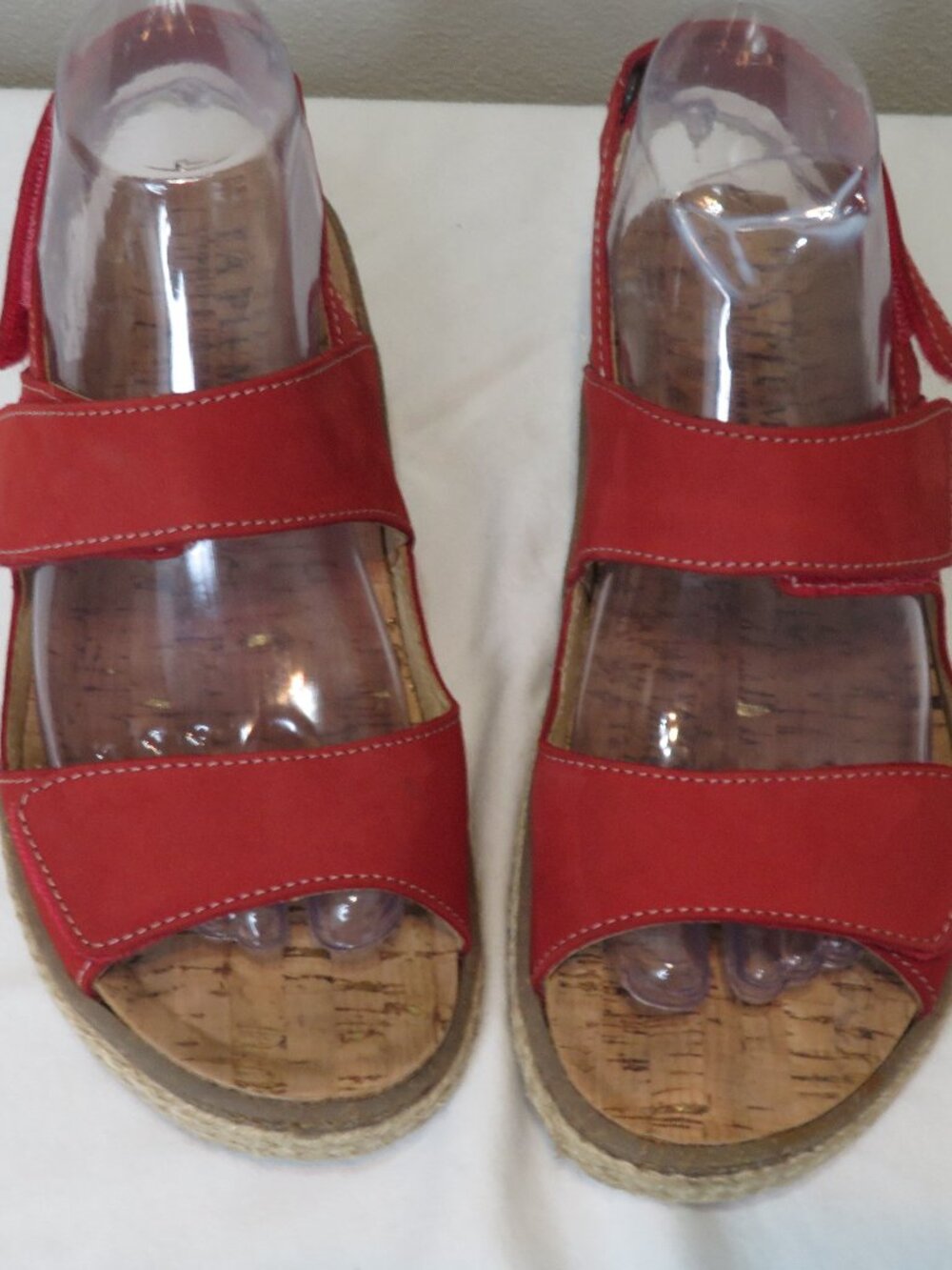 La Plume Red Cork Footbed Leather Slingback Wedge Sandals